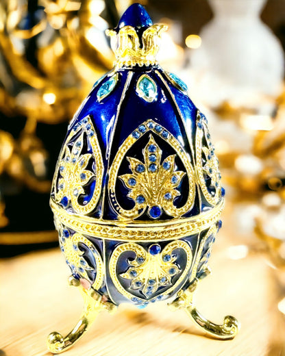 Εξαιρετικό Αυγό Fabergé - χρώμα σκούρο μπλε – Διακοσμητικό Κουτί για Κοσμήματα από Εμαγιέ