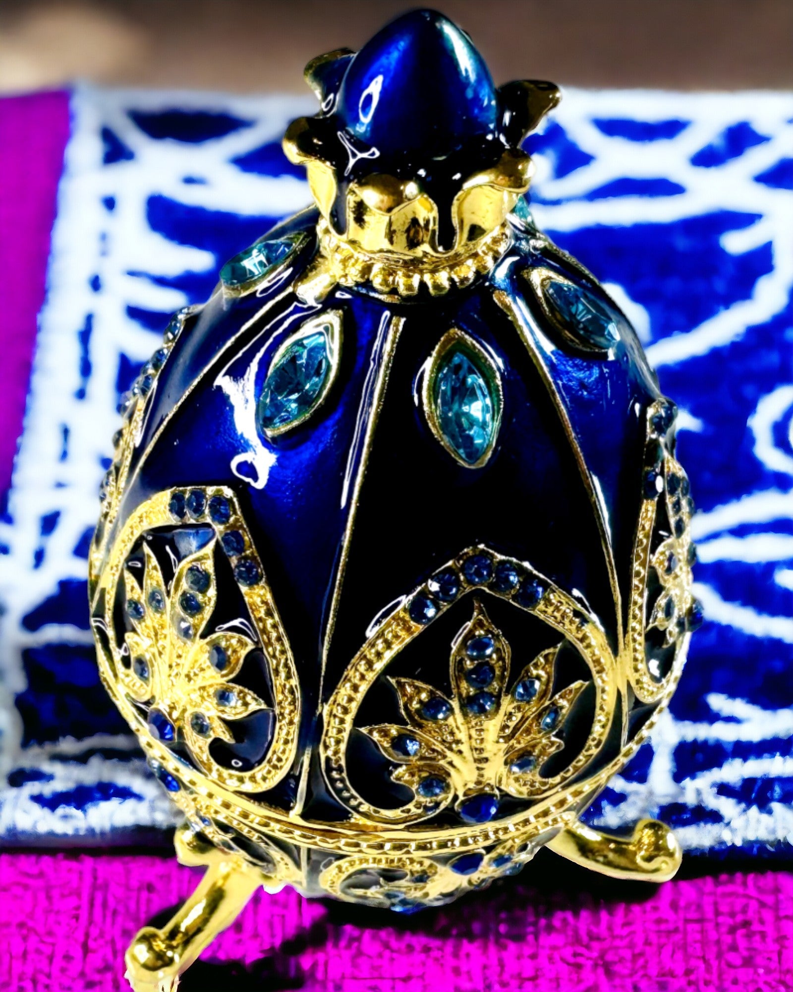 Εξαιρετικό Αυγό Fabergé - χρώμα σκούρο μπλε – Διακοσμητικό Κουτί για Κοσμήματα από Εμαγιέ