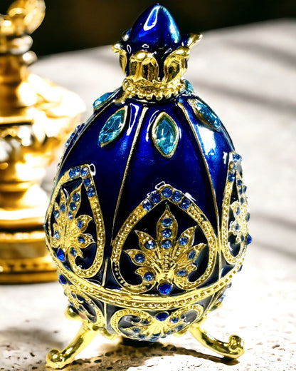 Εξαιρετικό Αυγό Fabergé - χρώμα σκούρο μπλε – Διακοσμητικό Κουτί για Κοσμήματα από Εμαγιέ